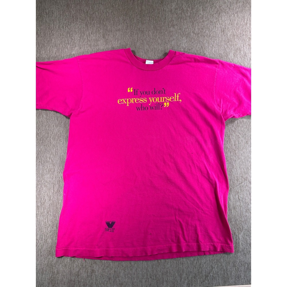 VTG Virginia Slims V-Wear T-Shirt Pink Express Yourself Quote XL Single Stitch